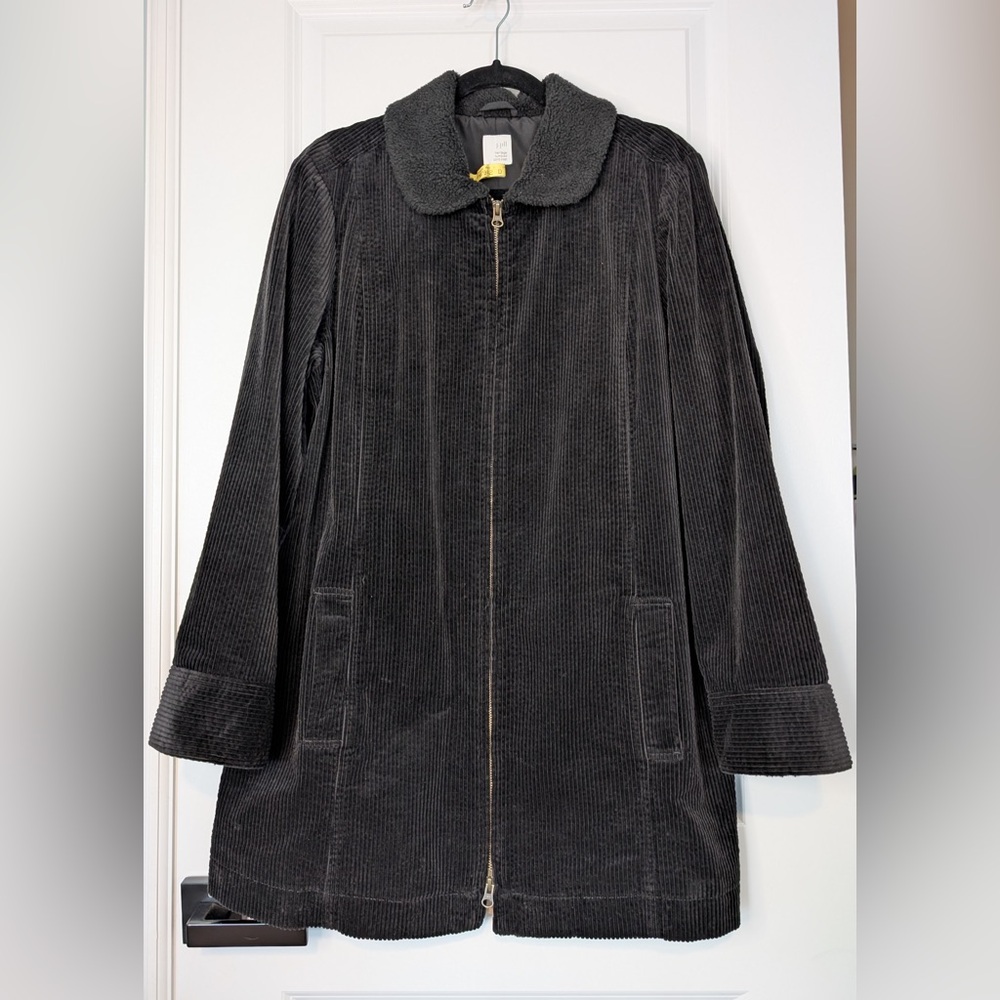 J. Jill Heritage Tumbled Corduroy Cord Coat Zip Up Black Size Large